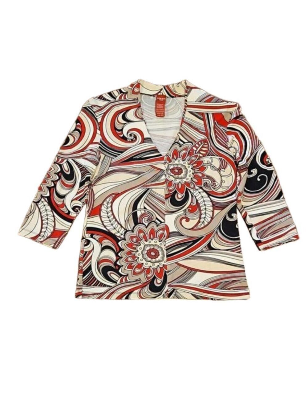 OLSEN EUROPE WOMEN'S MULTICOLOR VIBRANT ABSTRACT PRINT V-NECK TOP SIZE 6